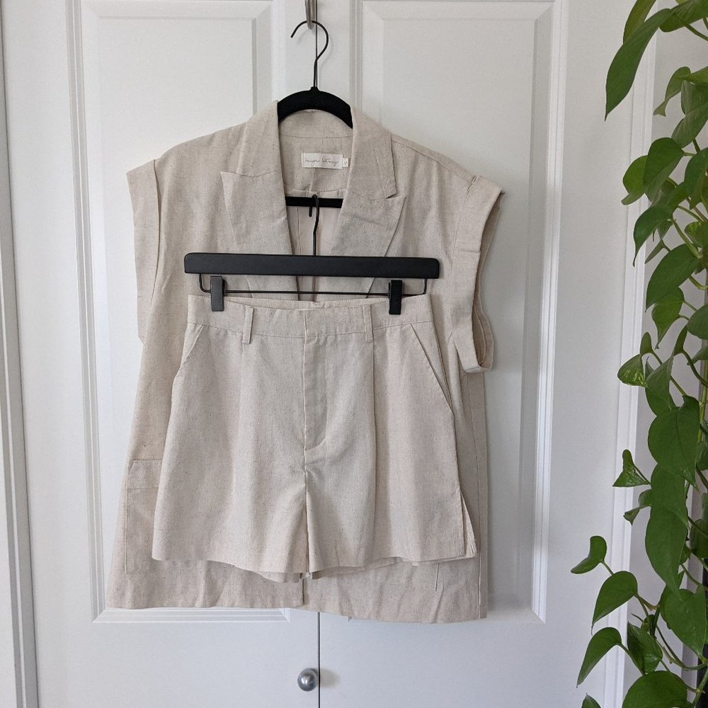 Linen Vest and Shorts Set, Oatmeal/Beige, Small